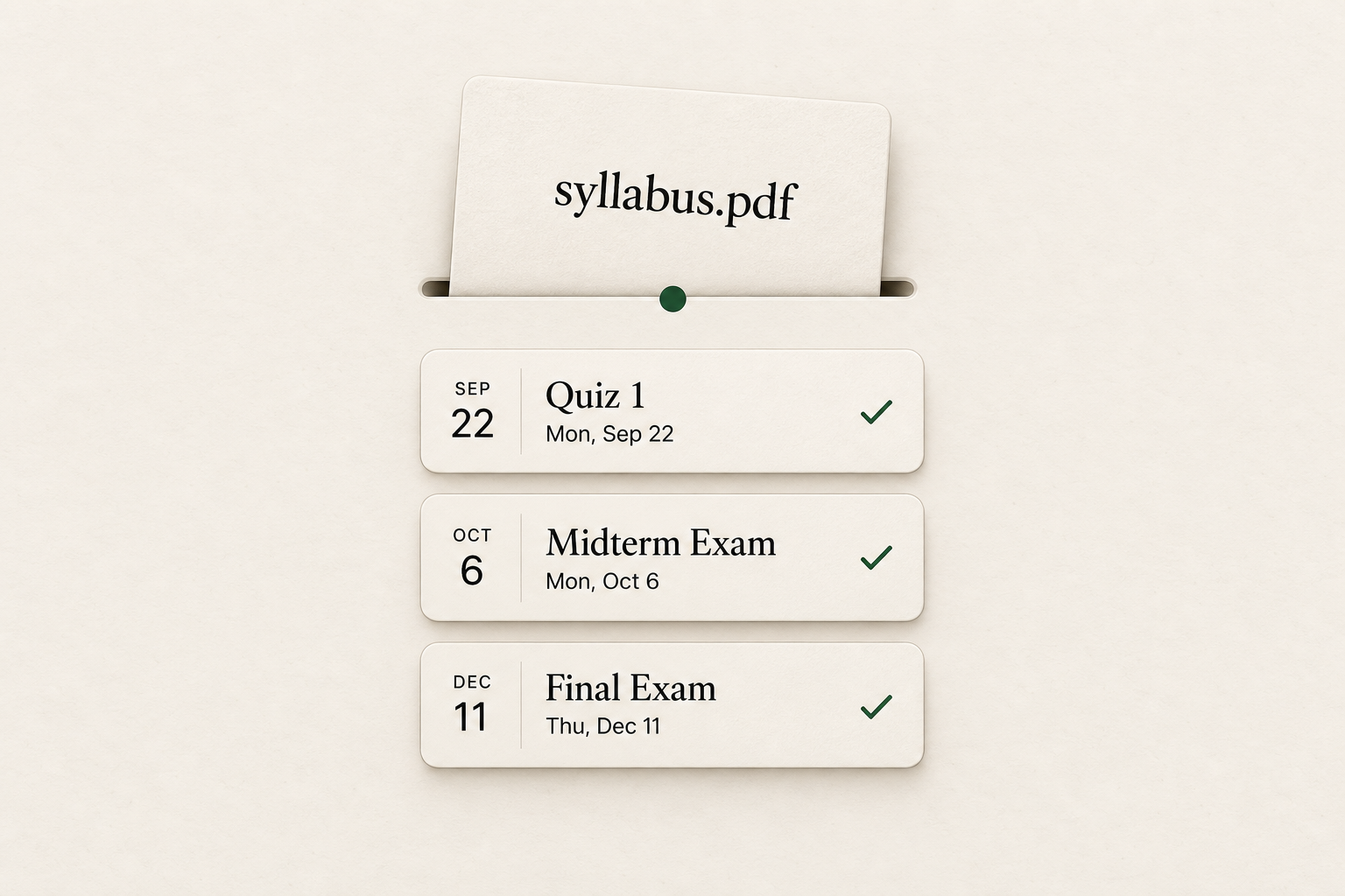 A syllabus feeding into Dued and becoming dated event cards